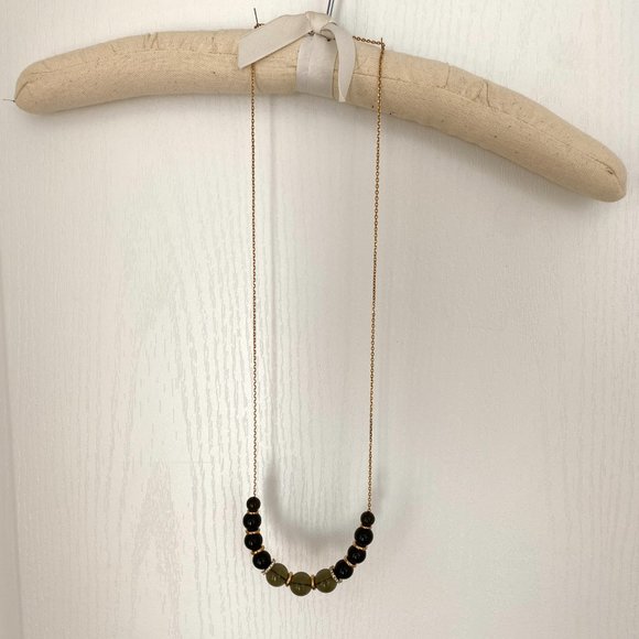 J. Crew Long Gold Tone Necklace with Dark Olive Green Beads - Picture 2 of 15